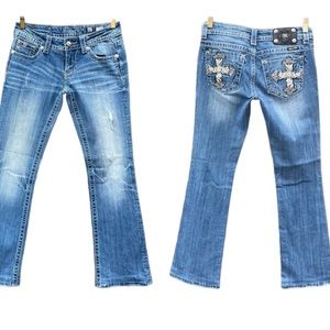 Miss Me Boot Cut Stretch Distressed Cross Jeans